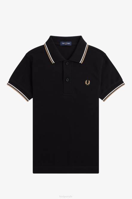 Fred Perry djeca k majica s dva vrha N42N711 odjeća crno/snježno bijelo/topli kamen