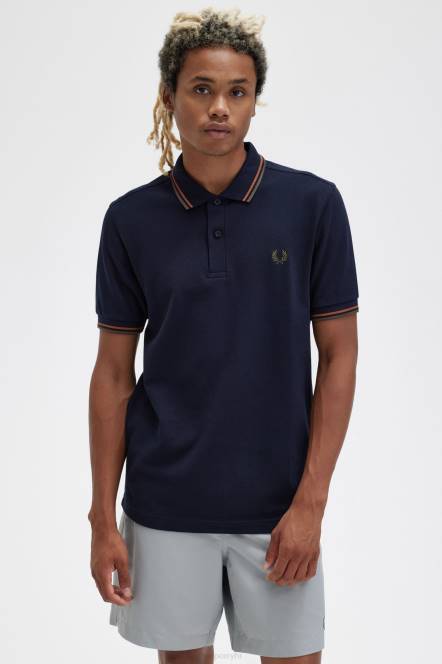 Fred Perry muškarci m3600 1 košulja N42N260 odjeća tamnoplava/ljuspice oraha/uniforma zelena