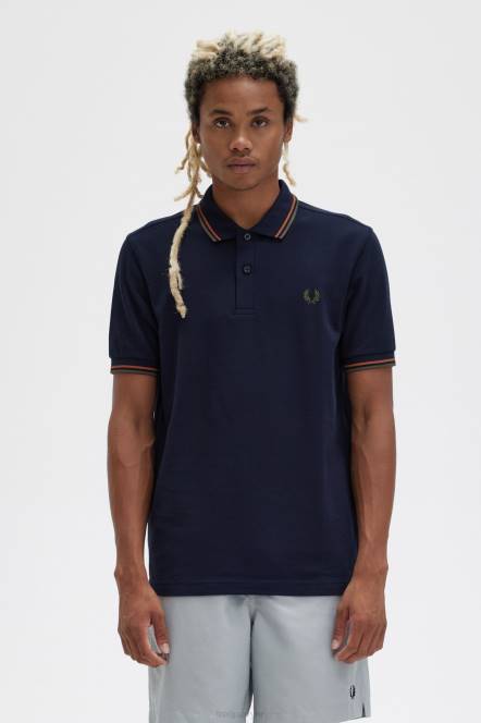 Fred Perry muškarci m3600 1 košulja N42N260 odjeća tamnoplava/ljuspice oraha/uniforma zelena