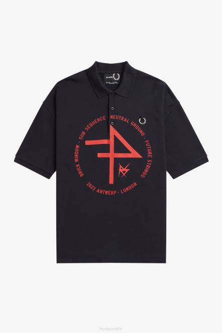 Fred Perry muškarci predimenzionirana polo majica s printom N42N361 odjeća mornarsko plava