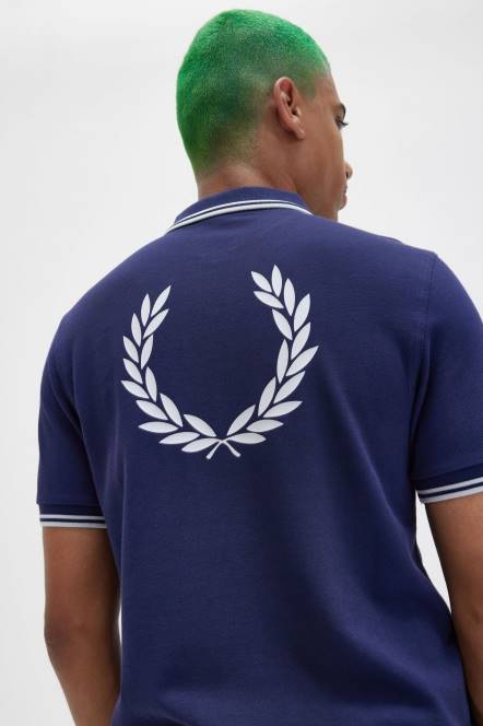 Fred Perry muškarci stražnja grafička polo majica N42N281 odjeća francuska mornarica
