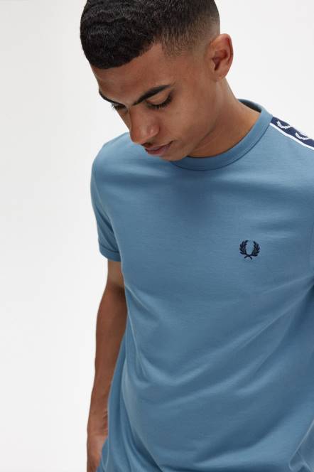 Fred Perry muškarci kontrastna traka ringer t-shirt N42N566 odjeća pepeljasto plava/mornarska