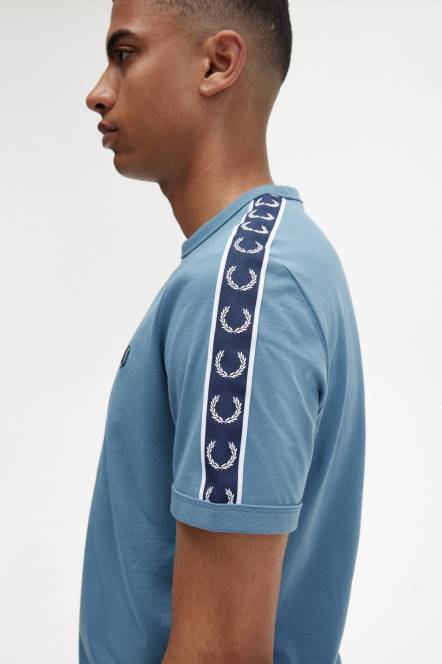 Fred Perry muškarci kontrastna traka ringer t-shirt N42N566 odjeća pepeljasto plava/mornarska