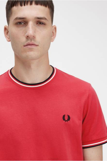 Fred Perry muškarci majica s dva vrha N42N576 odjeća isprano crveno