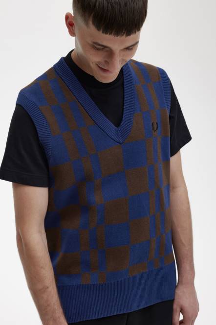 Fred Perry muškarci šahovnica pleteni tenk N42N452 odjeća francuska mornarica