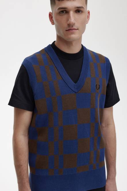 Fred Perry muškarci šahovnica pleteni tenk N42N452 odjeća francuska mornarica