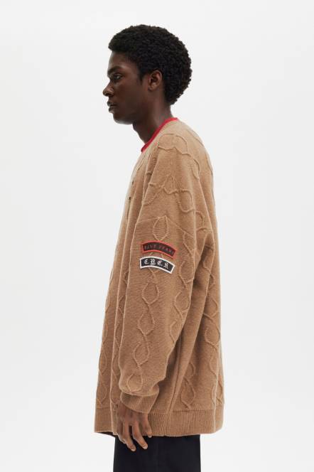 Fred Perry muškarci detalj zakrpe preveliki džemper N42N465 odjeća crno