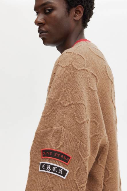 Fred Perry muškarci detalj zakrpe preveliki džemper N42N465 odjeća crno