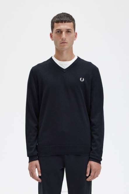 Fred Perry muškarci klasični džemper s v izrezom N42N461 odjeća crno