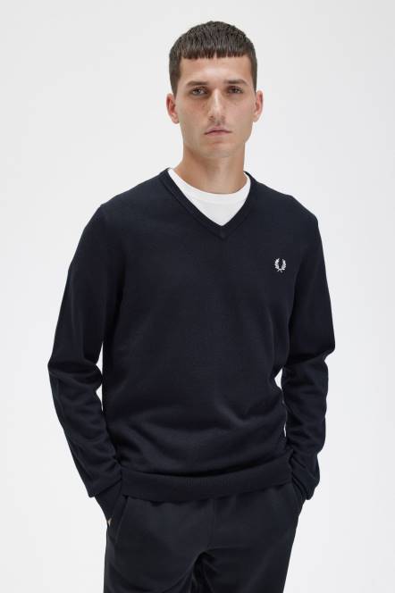 Fred Perry muškarci klasični džemper s v izrezom N42N461 odjeća crno