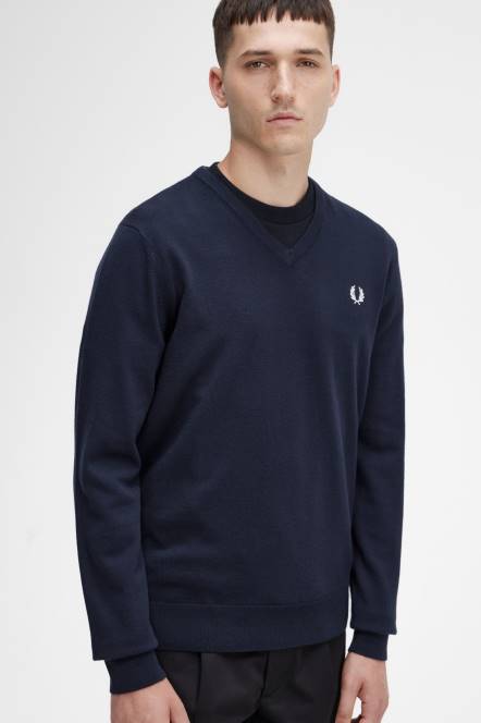 Fred Perry muškarci klasični džemper s v izrezom N42N462 odjeća mornarica
