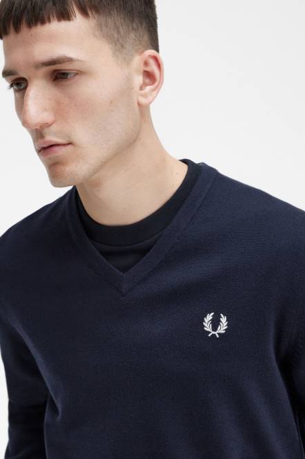 Fred Perry muškarci klasični džemper s v izrezom N42N462 odjeća mornarica