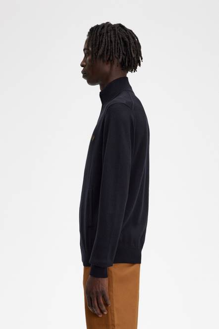 Fred Perry muškarci klasični kardigan s patentnim zatvaračem N42N459 odjeća crno