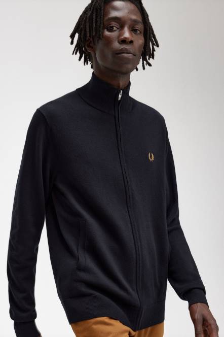 Fred Perry muškarci klasični kardigan s patentnim zatvaračem N42N459 odjeća crno