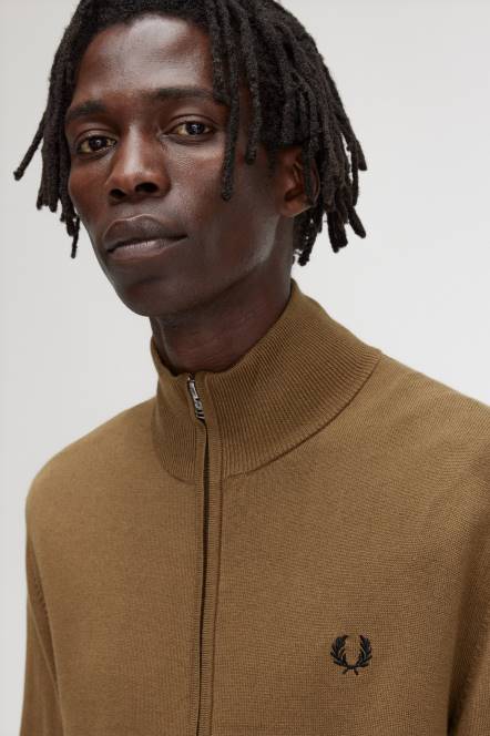 Fred Perry muškarci klasični kardigan s patentnim zatvaračem N42N470 odjeća osjenčani kamen