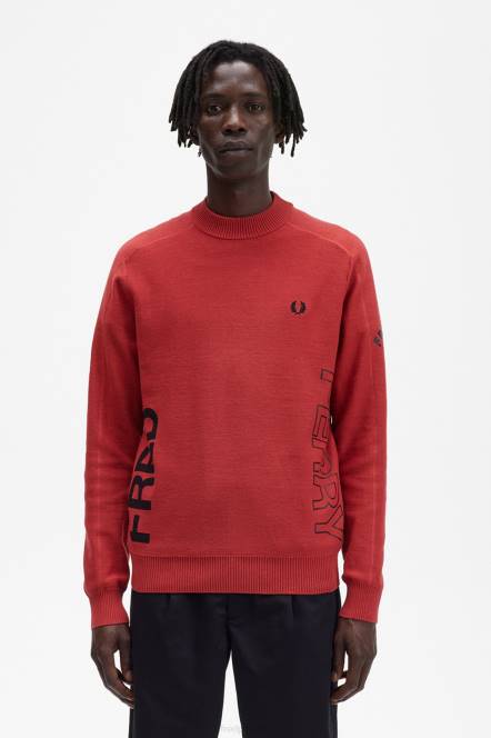 Fred Perry muškarci obloženi skakač s grafičkim printom N42N476 odjeća isprano crveno