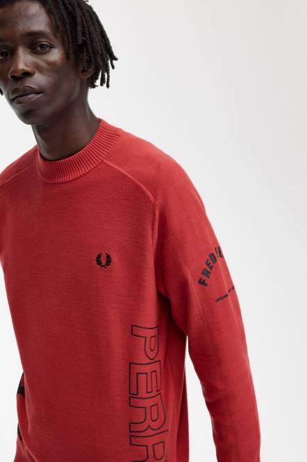 Fred Perry muškarci obloženi skakač s grafičkim printom N42N476 odjeća isprano crveno