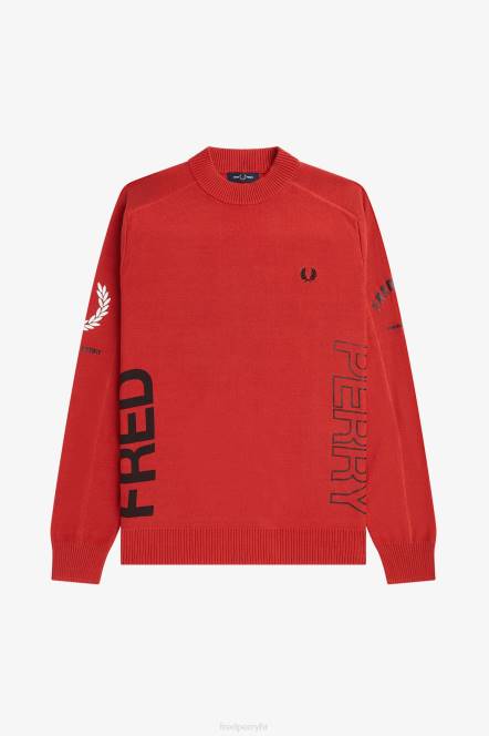 Fred Perry muškarci obloženi skakač s grafičkim printom N42N476 odjeća isprano crveno
