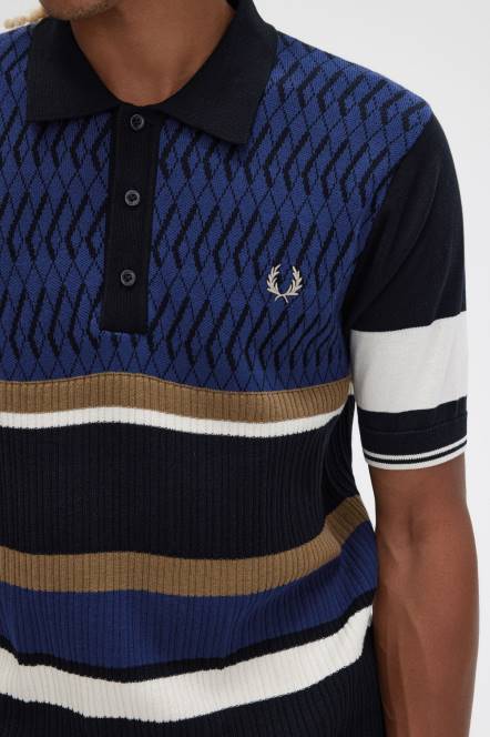 Fred Perry muškarci pletena košulja od argyle ploče N42N435 odjeća francuska mornarica