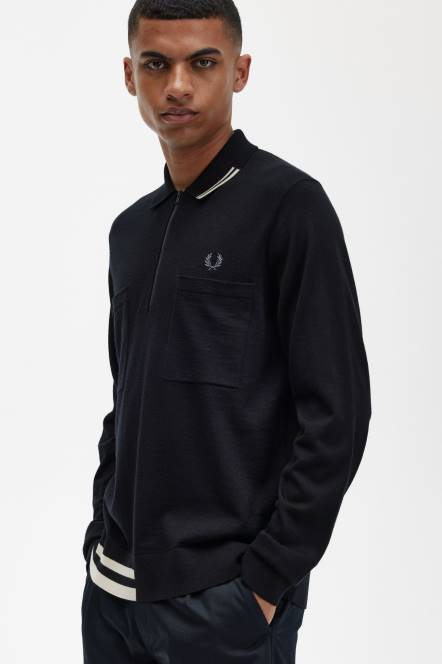 Fred Perry muškarci pletena košulja s pola patentnog zatvarača N42N467 odjeća zobena kaša