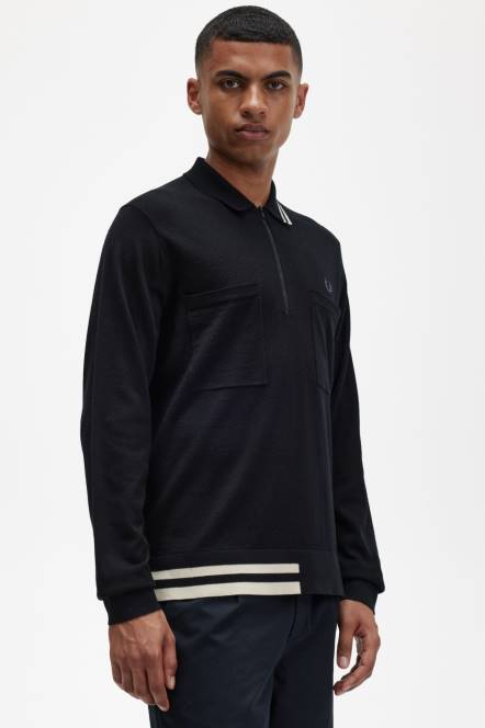 Fred Perry muškarci pletena košulja s pola patentnog zatvarača N42N467 odjeća zobena kaša