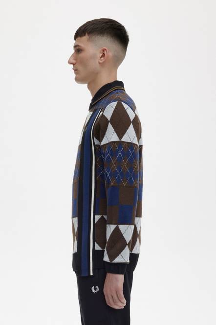 Fred Perry muškarci prugasti panel argyle džemper N42N468 odjeća osjenčani kamen