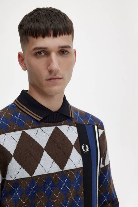 Fred Perry muškarci prugasti panel argyle džemper N42N468 odjeća osjenčani kamen