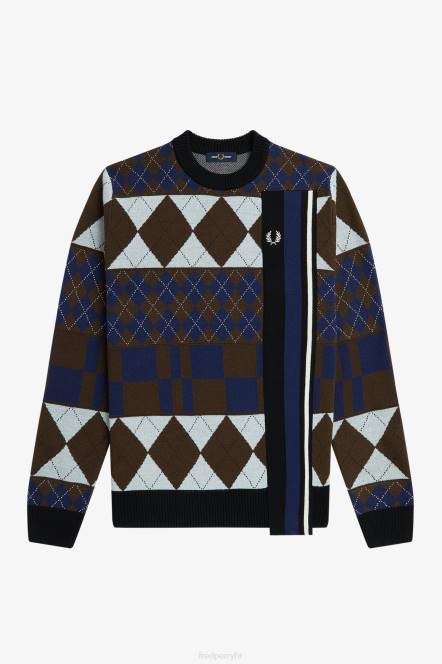 Fred Perry muškarci prugasti panel argyle džemper N42N468 odjeća osjenčani kamen