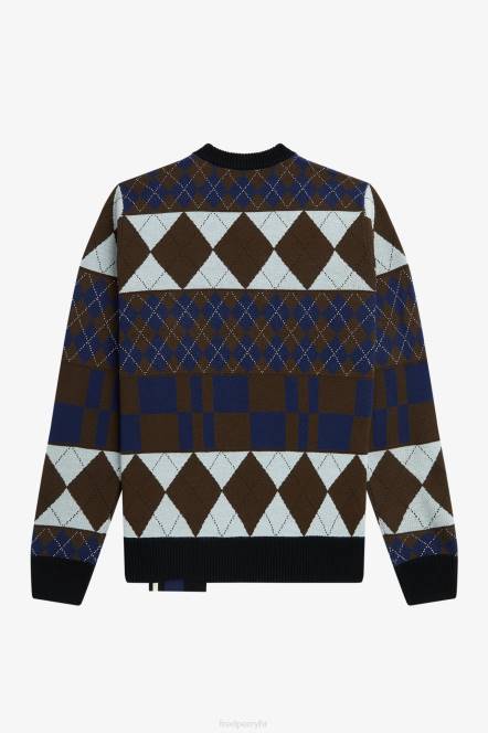 Fred Perry muškarci prugasti panel argyle džemper N42N468 odjeća osjenčani kamen