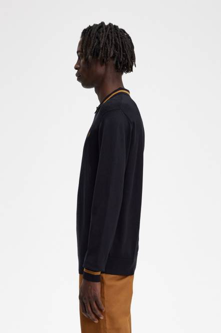 Fred Perry muškarci teksturirana prednja pletena košulja N42N472 odjeća crno