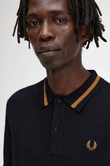Fred Perry muškarci teksturirana prednja pletena košulja N42N472 odjeća crno