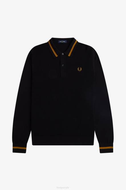 Fred Perry muškarci teksturirana prednja pletena košulja N42N472 odjeća crno