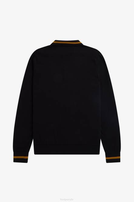 Fred Perry muškarci teksturirana prednja pletena košulja N42N472 odjeća crno