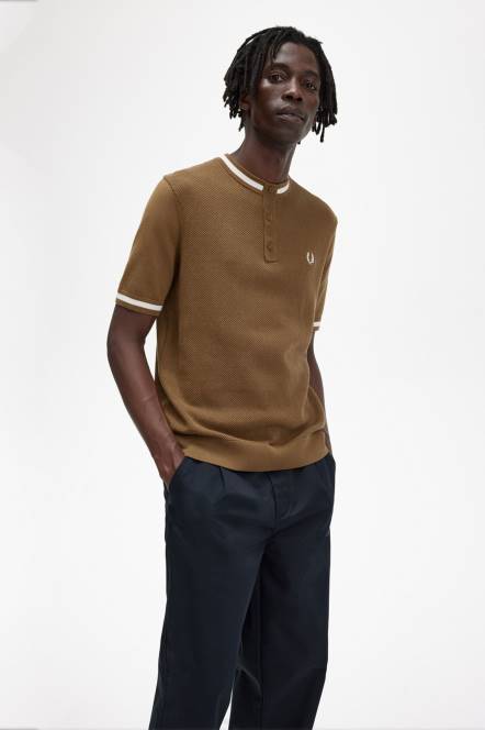 Fred Perry muškarci teksturirani prednji pleteni kukolj N42N453 odjeća osjenčani kamen