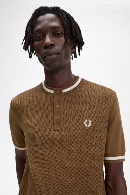 Fred Perry muškarci teksturirani prednji pleteni kukolj N42N453 odjeća osjenčani kamen