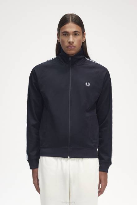 Fred Perry muškarci kontrastna trakasta jakna N42N17 odjeća mornarica