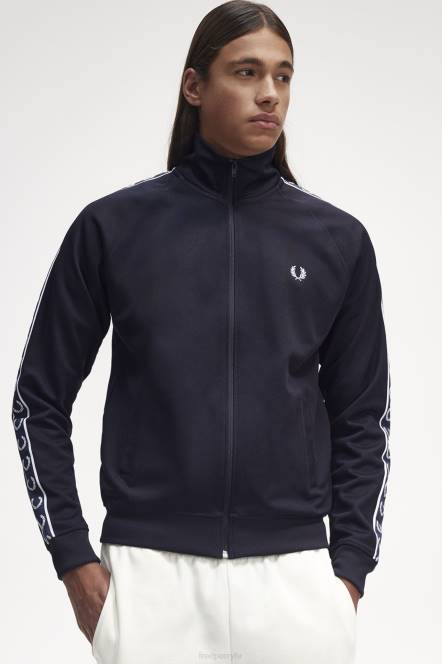 Fred Perry muškarci kontrastna trakasta jakna N42N17 odjeća mornarica