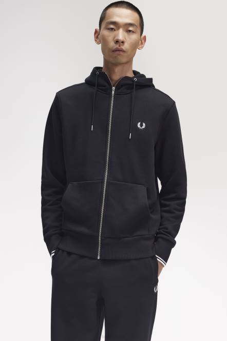 Fred Perry muškarci majica s patentnim zatvaračem s kapuljačom N42N387 odjeća crno