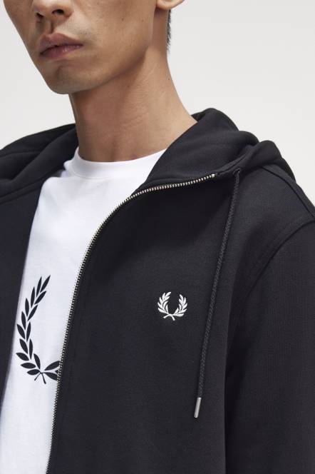 Fred Perry muškarci majica s patentnim zatvaračem s kapuljačom N42N387 odjeća crno
