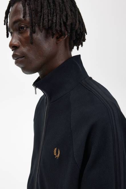 Fred Perry muškarci pletena trakasta jakna N42N15 odjeća crno