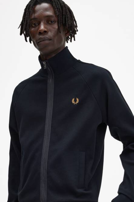 Fred Perry muškarci pletena trakasta jakna N42N15 odjeća crno