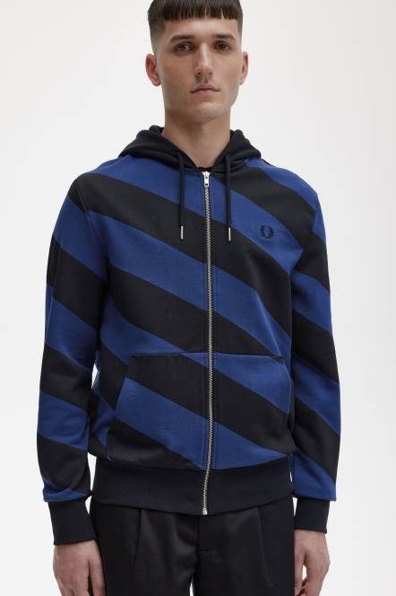 Fred Perry muškarci prugasta majica s kapuljačom na patentni zatvarač N42N410 odjeća crno