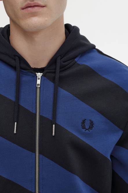 Fred Perry muškarci prugasta majica s kapuljačom na patentni zatvarač N42N410 odjeća crno