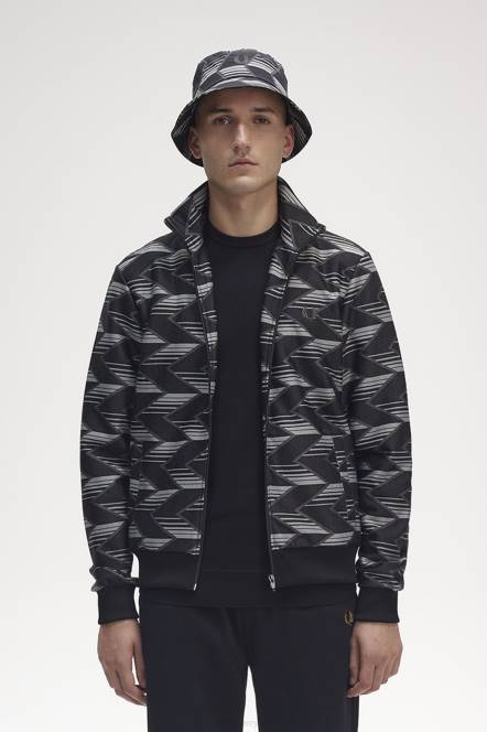 Fred Perry muškarci trenirka prugasta jakna N42N21 odjeća crno