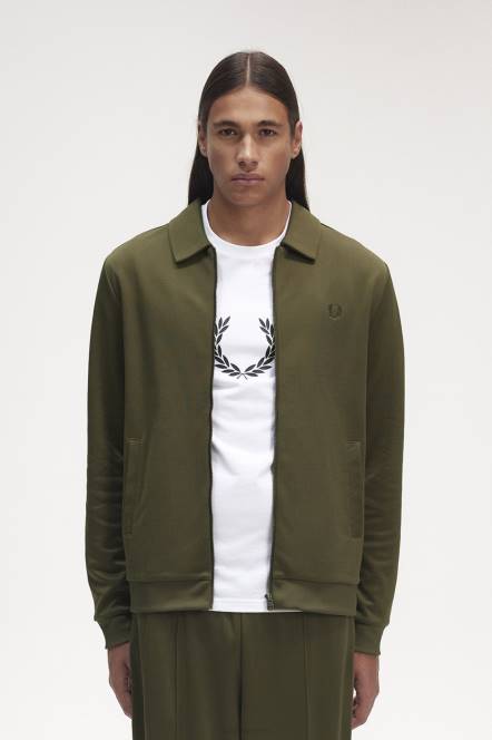 Fred Perry muškarci trenirka s ovratnikom i patentnim zatvaračem N42N23 odjeća jednolična zelena