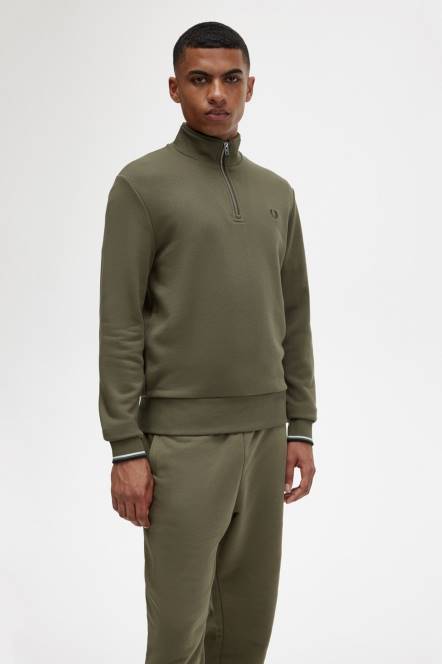 Fred Perry muškarci trenirka s pola patentnim zatvaračem N42N402 odjeća jednolična zelena