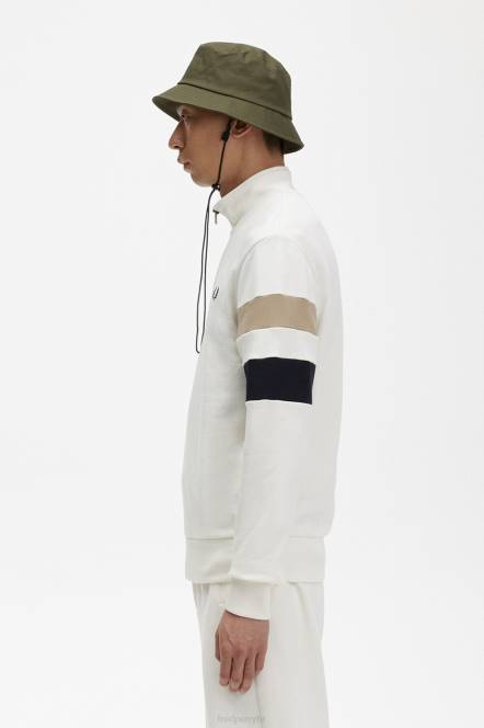 Fred Perry muškarci trenirka s vrhom rukava s pola patentnim zatvaračem N42N416 odjeća ekru