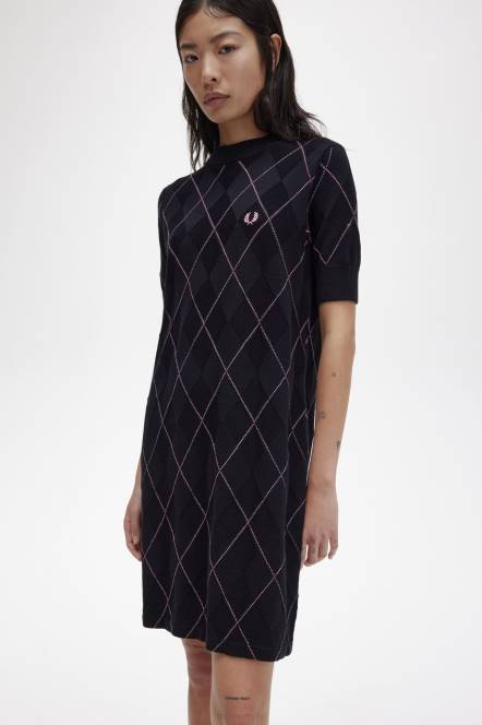 Fred Perry žene argyle pletena haljina N42N617 odjeća crno