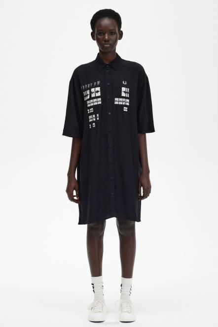 Fred Perry žene izvezena košulja haljina N42N615 odjeća crno