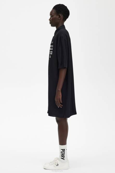 Fred Perry žene izvezena košulja haljina N42N615 odjeća crno